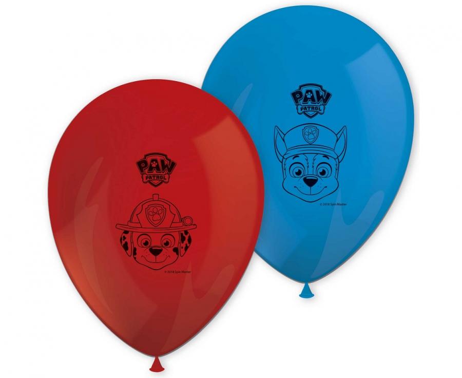 Zestaw balonów Paw Patrol – 8 szt. (10″/25 cm, czerwone i niebieskie)