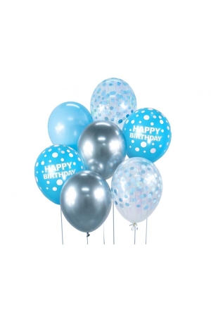Bukiet balonowy srebrno-niebieski Happy Birthday, 7 szt.