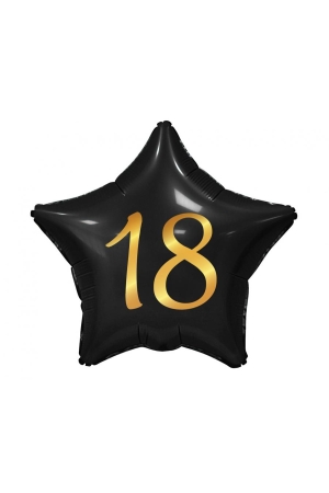 Balon foliowy 18, gwiazda czarna, nadruk złoty, 19 cali AA