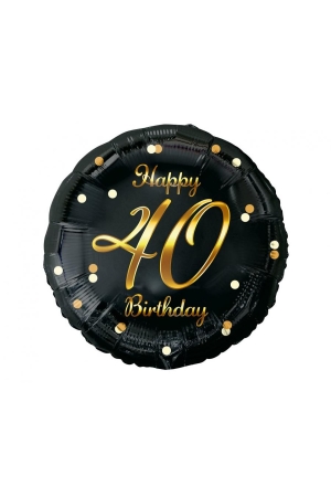 Balon foliowy Happy 40 Birthday, czarny, nadruk złoty, 18 cali AA