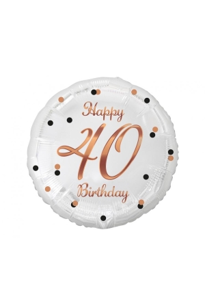 Balon foliowy Happy 40 Birthday, biały, nadruk różowo-złoty, 18 cali AA