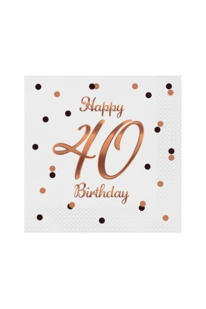 #ZSE Serwetki B&C Happy 40 Birthday, białe, nadruk różowo-złoty, certyfikat FSC, 33x33 cm/ 20 szt.