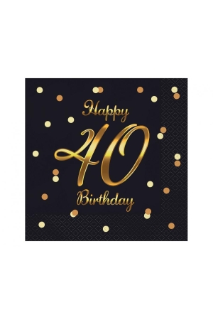 #ZSE Serwetki B&C Happy 40 Birthday, czarne, nadruk złoty, certyfikat FSC, 33x33 cm/ 20 szt.