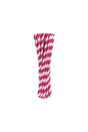 Słomki papierowe magenta paski, 6x197mm / 24 szt.