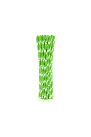 Słomki papierowe pistacjowe w białe groszki, 6x197mm / 24 szt.