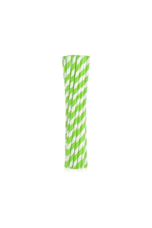 Słomki papierowe łamane, zielone paski, 6x200mm / 12 szt. KK