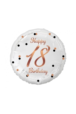 Balon foliowy Happy 18 Birthday, biały, nadruk różowo-złoty, 18 cali AA