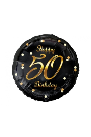 Balon foliowy Happy 50 Birthday, czarny, nadruk złoty, 18 cali AA