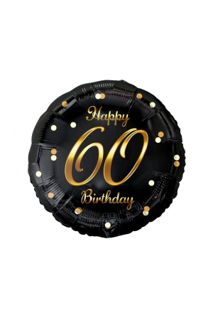 Balon foliowy Happy 60 Birthday, czarny, nadruk złoty, 18 cali AA