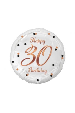 Balon foliowy Happy 30 Birthday, biały, nadruk różowo-złoty, 18 cali AA