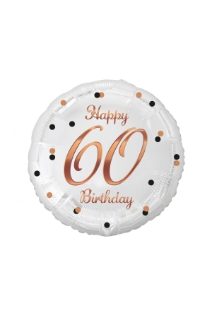 Balon foliowy Happy 60 Birthday, biały, nadruk różowo-złoty, 18 cali AA