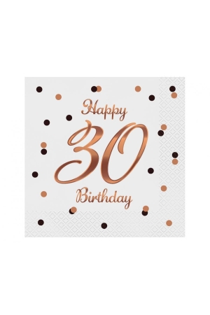 #ZSE Serwetki B&C Happy 30 Birthday, białe, nadruk różowo-złoty, certyfikat FSC, 33x33 cm/ 20 szt.