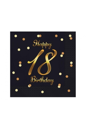 #ZSE Serwetki B&C Happy 18 Birthday, czarne, nadruk złoty, certyfikat FSC, 33x33 cm/ 20 szt.