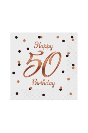 #ZSE Serwetki B&C Happy 50 Birthday, białe, nadruk różowo-złoty, certyfikat FSC, 33x33 cm/ 20 szt.