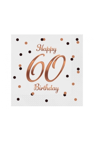 #ZSE Serwetki B&C Happy 60 Birthday, białe, nadruk różowo-złoty, certyfikat FSC, 33x33 cm/ 20 szt.