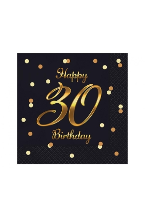 #ZSE Serwetki B&C Happy 30 Birthday, czarne, nadruk złoty, certyfikat FSC, 33x33 cm/ 20 szt.