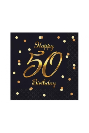 #ZSE Serwetki B&C Happy 50 Birthday, czarne, nadruk złoty, certyfikat FSC, 33x33 cm/ 20 szt.
