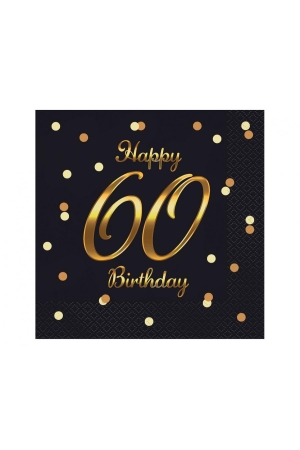 #ZSE Serwetki B&C Happy 60 Birthday, czarne, nadruk złoty, certyfikat FSC, 33x33 cm/ 20 szt.