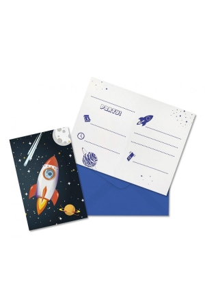Zaproszenia z kopertami Rocket Space dla chłopca, 6 szt.