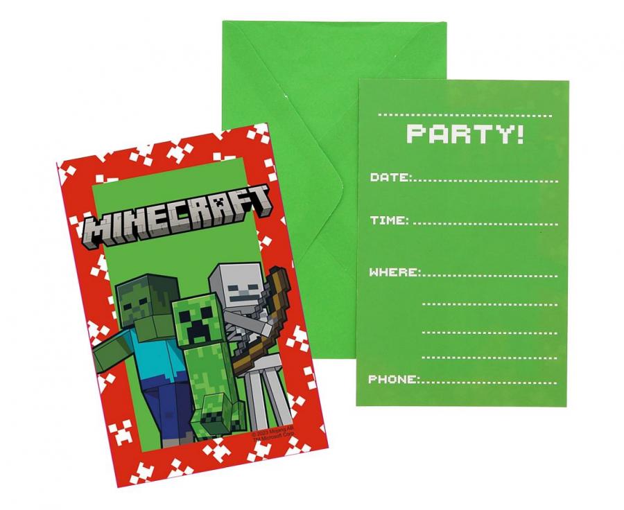 Zaproszenia z kopertami Minecraft uniwersalne, 6 szt.