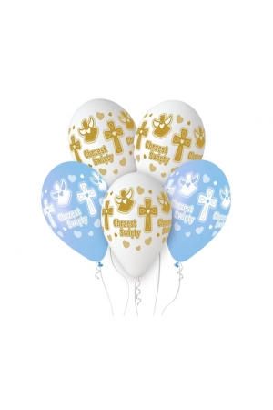 #BL Balony Premium Hel Chrzest chłopca, 13 cali/ 5 szt.