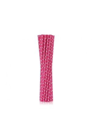 Słomki papierowe magenta w białe groszki, 6x197 mm / 40 szt.