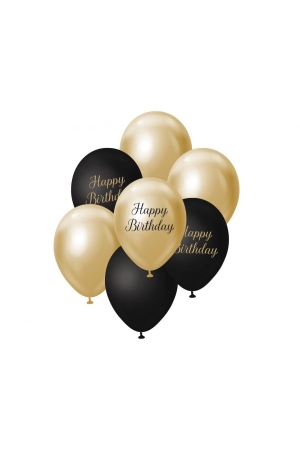 Bukiet balonowy j. złoto-czarny Happy Birthday, 7 szt.