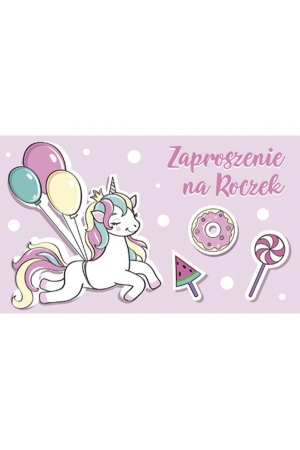 Zaproszenia na Roczek (1. urodziny) • Dziewczynka, Jednorożce (160×95 mm) – zestaw 10 szt.