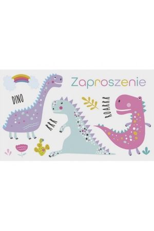 Zaproszenia na Urodziny dla Dziewczynki, Dinozaury, Zwierzęta (160×95 mm) – zestaw 10 szt.
