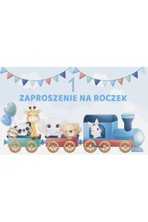Zaproszenia na Roczek (1. urodziny) • Chłopiec, Kolejka (160×95 mm) – zestaw 10 szt.