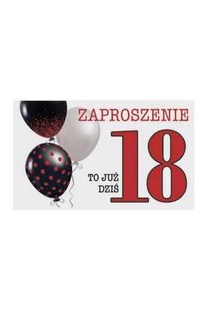 Zaproszenia na 18. urodziny • Balony, Chłopak, Dziewczyna (160×95 mm) – zestaw 10 szt.