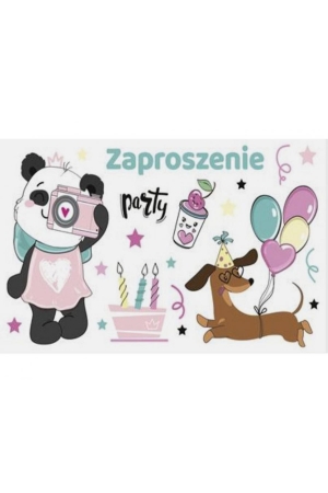 Zaproszenia na Urodziny dla Dziewczynki, Pandy, Psy (160×95 mm) – zestaw 10 szt.