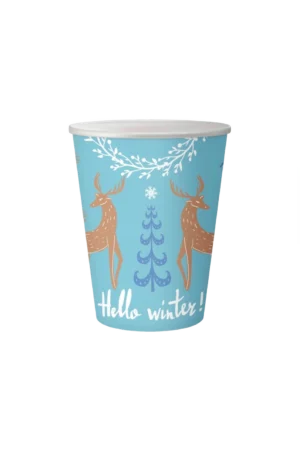 Kubeczki papierowe Hello Winter jasnoniebieskie – 250 ml / 6 szt.