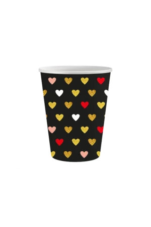 Kubeczki papierowe Słodkie Serca czarne – 250 ml / 6 szt.