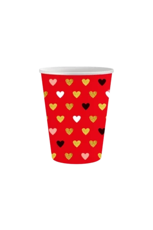 Kubeczki papierowe Słodkie Serca czerwone – 250 ml / 6 szt.