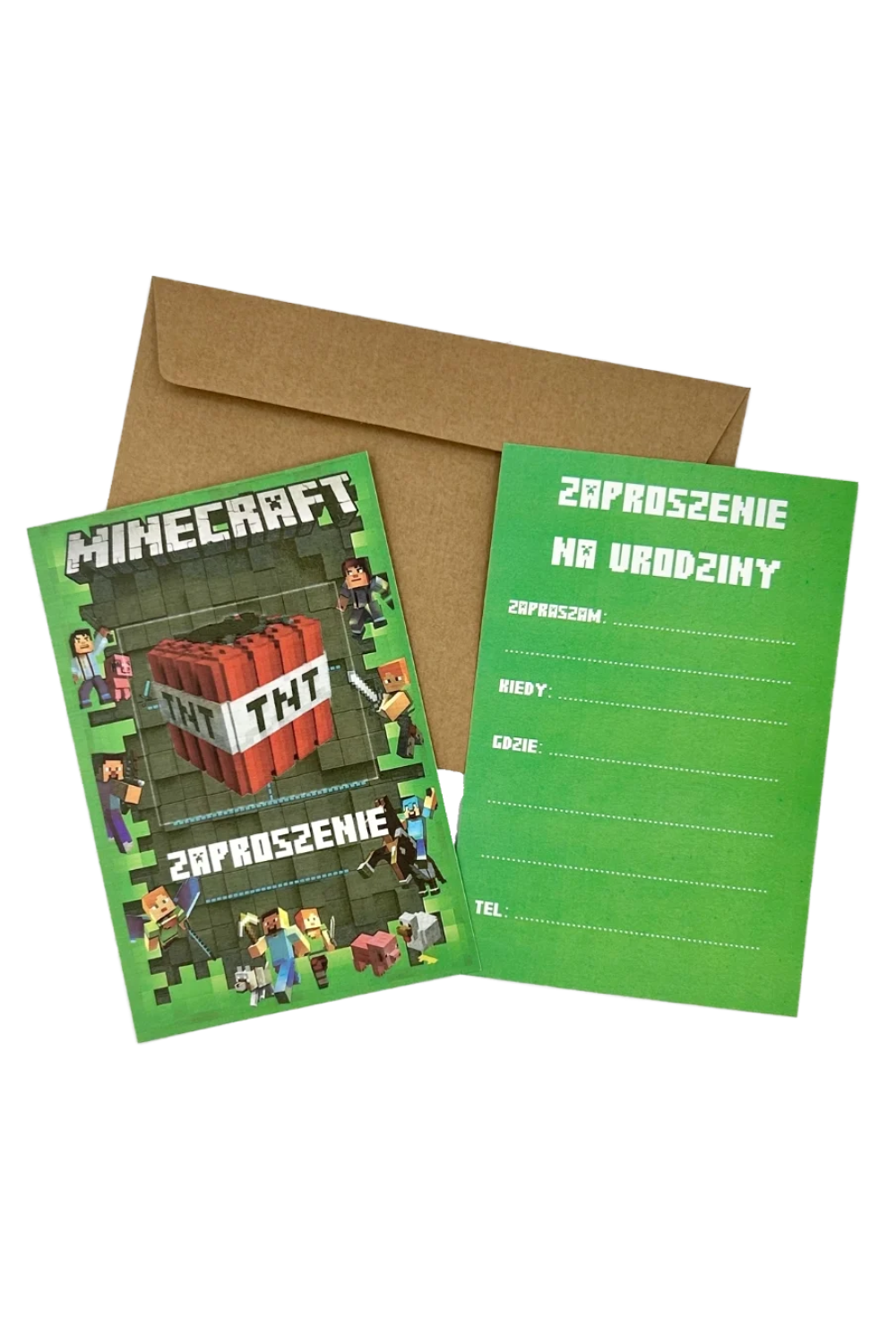 Minecraft zaproszenie na urodziny z kopertą